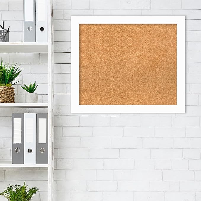 Amanti Art Natural Cork Board for Wall, 23x27 Vision Board with White Frame, Medium Corkboard Office Decor for Home Organization, Casual Corkboard Pinboard to Display Items for Home Organization in-DeskLoop Office