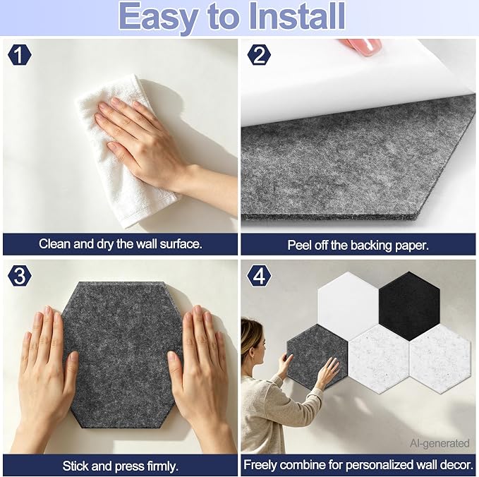 8PCS Hexagon Cork Board Tiles, Self-Adhesive Felt Bulletin - Image 5