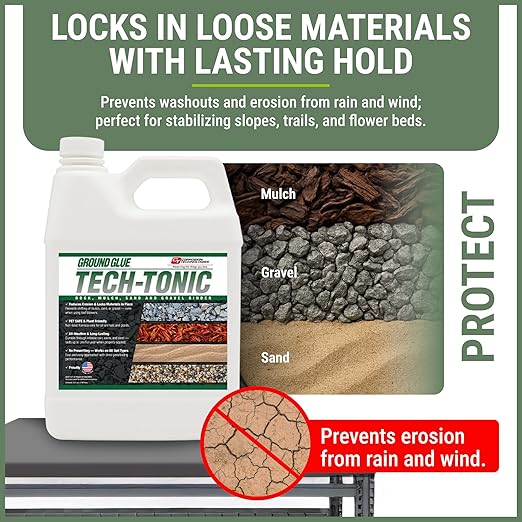 Ground Glue Tech-Tonic Landscape Adhesive for Rock, Mulch, and Sand, Weatherproof Long-Lasting Stabilizer for Trails & Slopes, Pet-Safe Binder for Pea Gravel, Bark & Flower Beds, 32 Fl. Oz.-DeskLoop Office