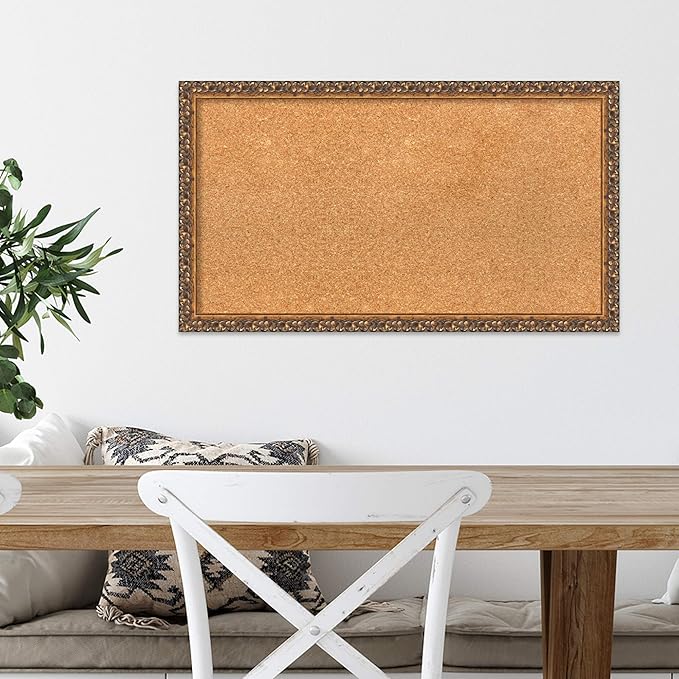 Amanti Art Natural Cork Board for Wall, 16x28 Vision Board with Bronze Frame, Medium Corkboard Office Decor for Home Organization, Traditional Corkboard Pinboard to Display Items for Home-DeskLoop Office