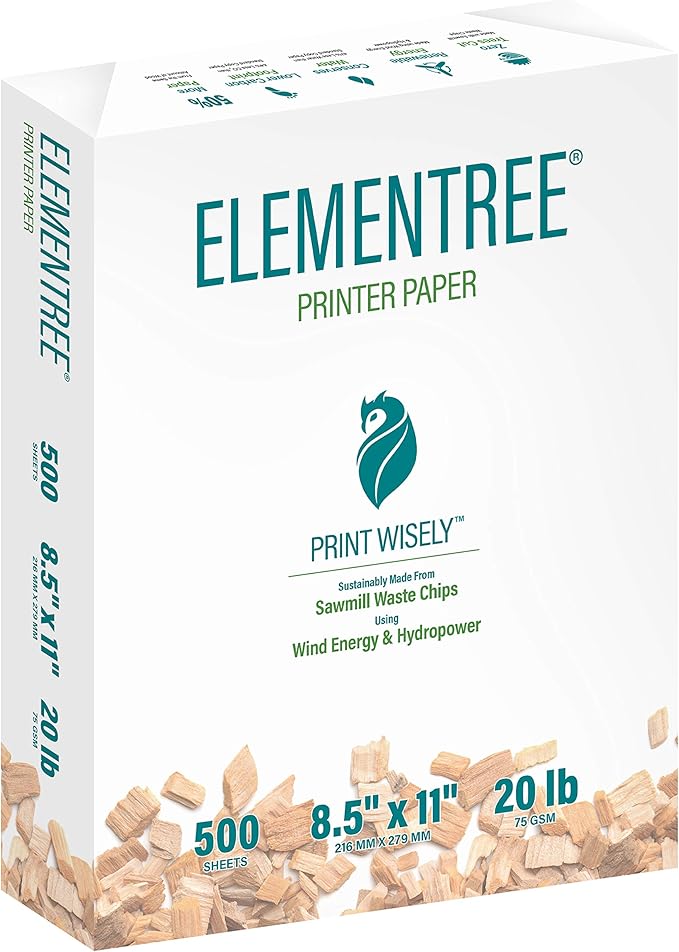 Elementree Sustainable Printer Paper Case 8.5" x 11" – Made from Sawmill Waste – 20 lb Copy & Multipurpose Computer Paper – 2500 Sheets – Made in the USA - Printer & Copier Compatible (00918C)-DeskLoop Office