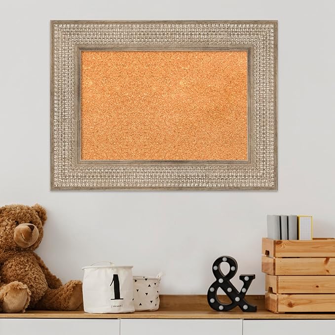 Amanti Art Natural Cork Board for Wall, 18x24 Vision Board with Silver Wood Frame, Small Corkboard Office Decor for Home Organization, Traditional Corkboard Pinboard to Display Items for Home-DeskLoop Office