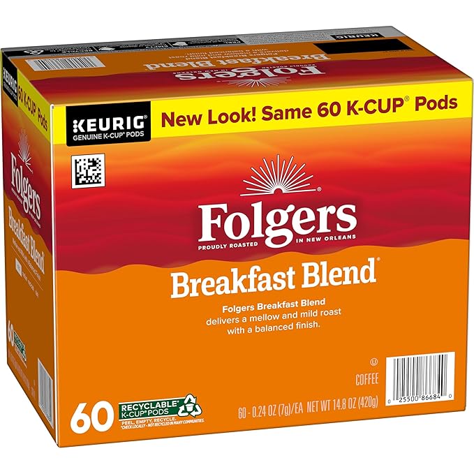 Folgers Breakfast Blend Coffee, Mild Roast, Keurig K-Cup Pods, 10 Count (Pack of 6)-DeskLoop Office