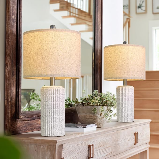 PoKat 20.75" Stone-Like Farmhouse Ceramic Table Lamps Set of 2 - Image 2