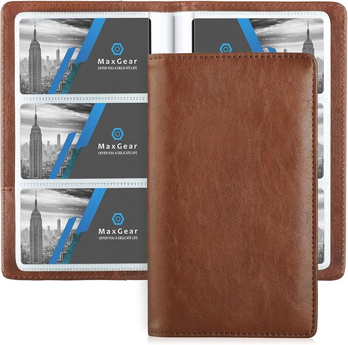 MaxGear Business Card Organizer Book, Holds 240 Cards, Coffee | Portable PU by MaxGear