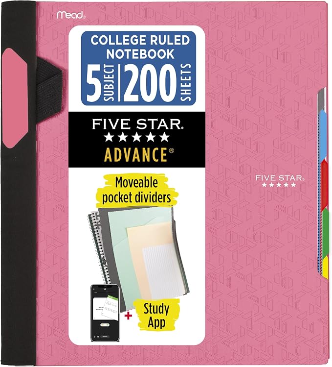 Five Star Advance Spiral Notebook + Study App, 5 Subject, 8.5" x 11" College by FiveStar