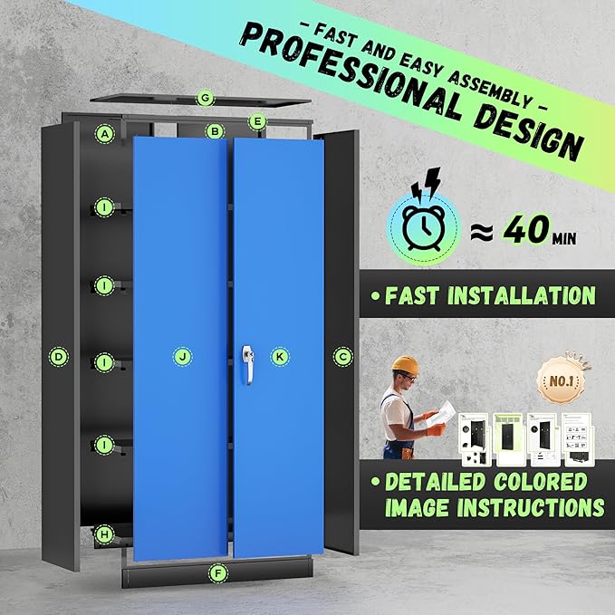 INTERGREAT Garage Storage Cabinets with Doors and Shelves,72" H Steel Locking Cabinets Storage with Lockable Door,Metal Storage Cabinet for Home Office,Warehouse,School,Black Blue-DeskLoop Office