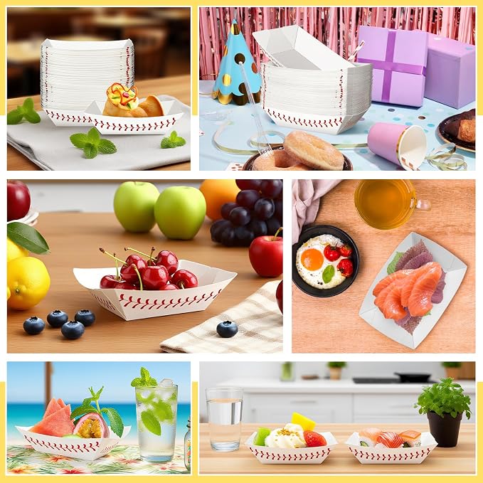 200 Pack 1/2Lb Paper Food Boat Trays, Baseball Birthday Decorations Baseball - Image 4