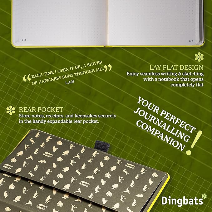 Dingbats* Earth Dotted Writing Journal Notebook A5 - Vegan Leather Hardcover - Ideal for Work, Travel - Pocket, Elastic Closure & Bookmark-DeskLoop Office