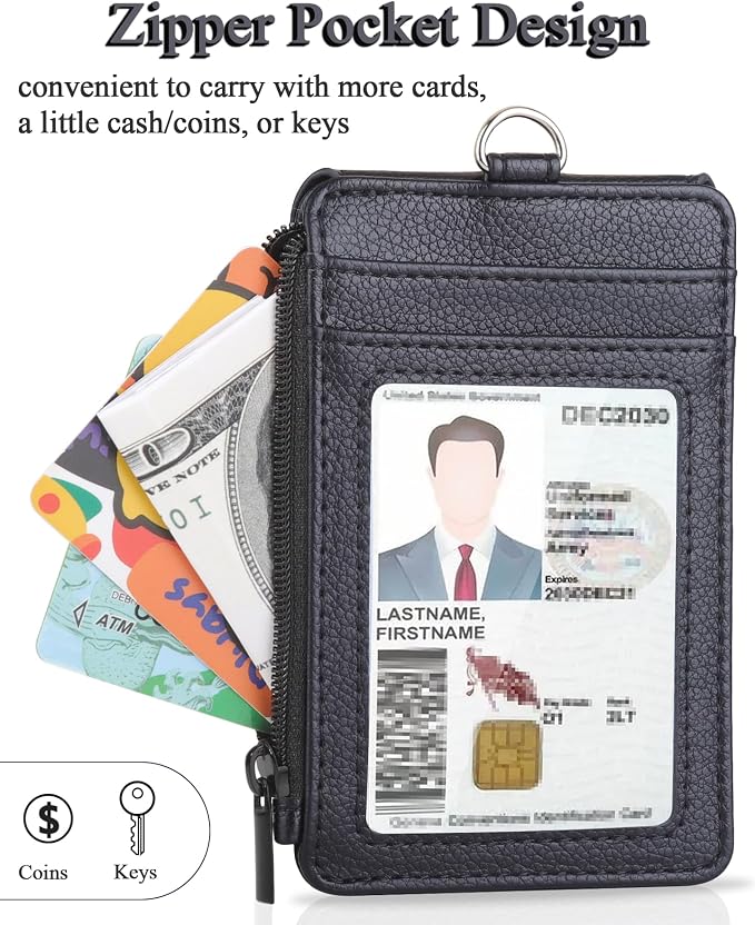 Teskyer ID Badge Holder with Lanyard, Lanyard Wallet, Lychee Black | 4-Card - Image 5