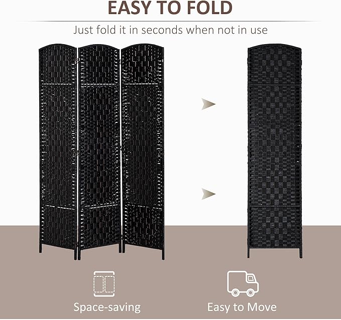 NicBex Room Divider 3 Panel Room Dividers with Wicker Weave Design Partition Room Dividers and Folding Privacy Screens 6 FT Wall Divider for Office, Room Separation,53.25"W x 0.75"D x 70.75"H, Black-DeskLoop Office