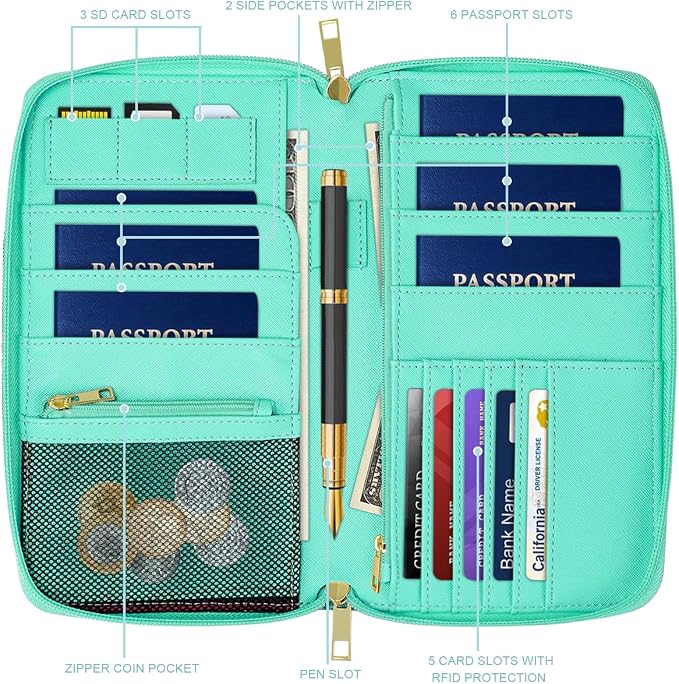 Family Passport Holder Wallet RFID Blocking Document Organizer PU Leather - Image 2