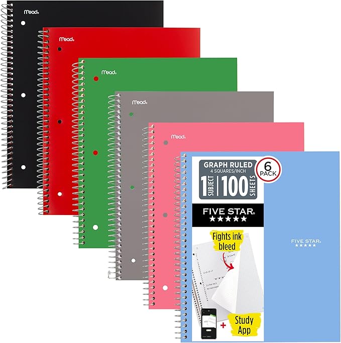 Five Star Spiral Notebook + Study App, 1 Subject, Graph Ruled Paper, 8.5" x 11" by FiveStar