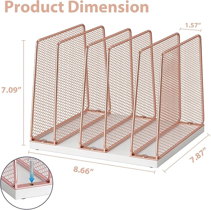 LEKETREE Rose Gold Desk File Organizer, 5-Section Upright File Sorter, Vertical - Image 6