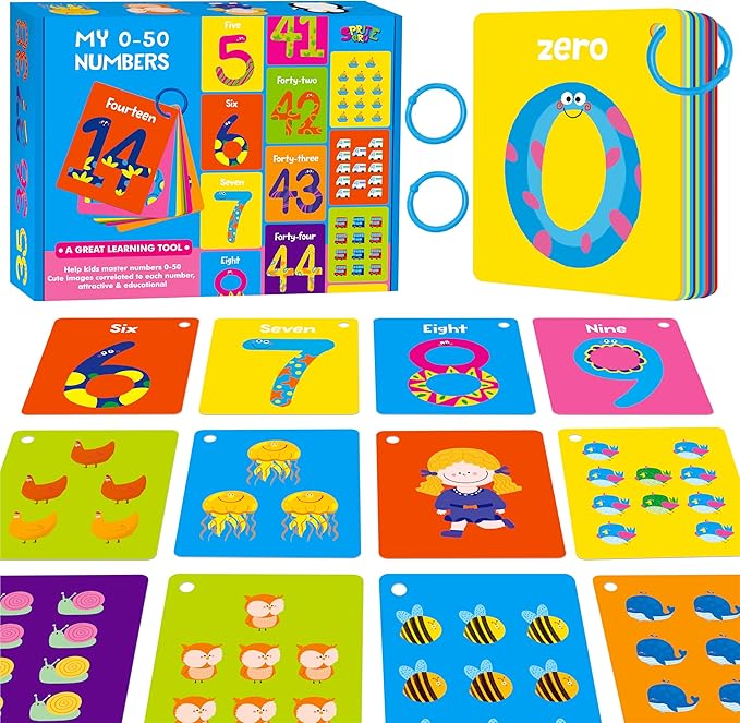 51 PCS Number Flashcards, 0-50 Double Sided Printed Cards by SpriteGru