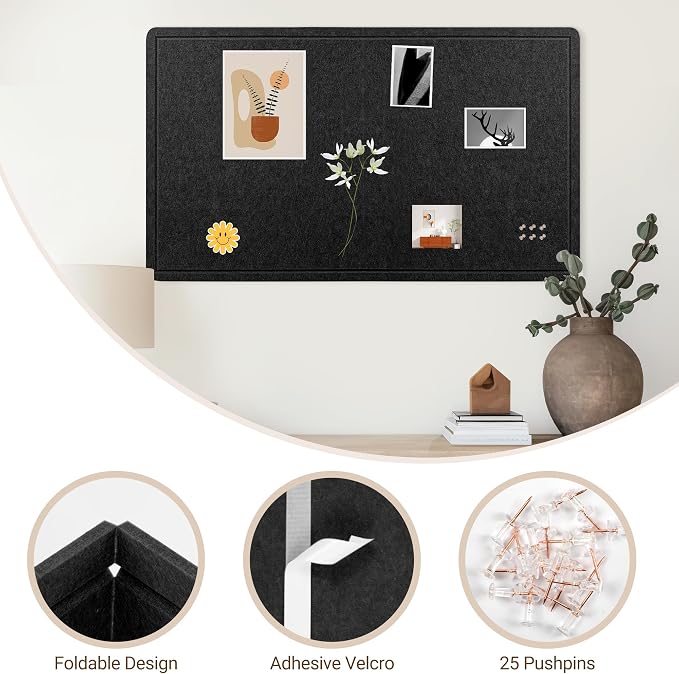AKTOP Large Office Cork Bulletin Board 60" x 36", Foldable Black Felt Notice - Image 6