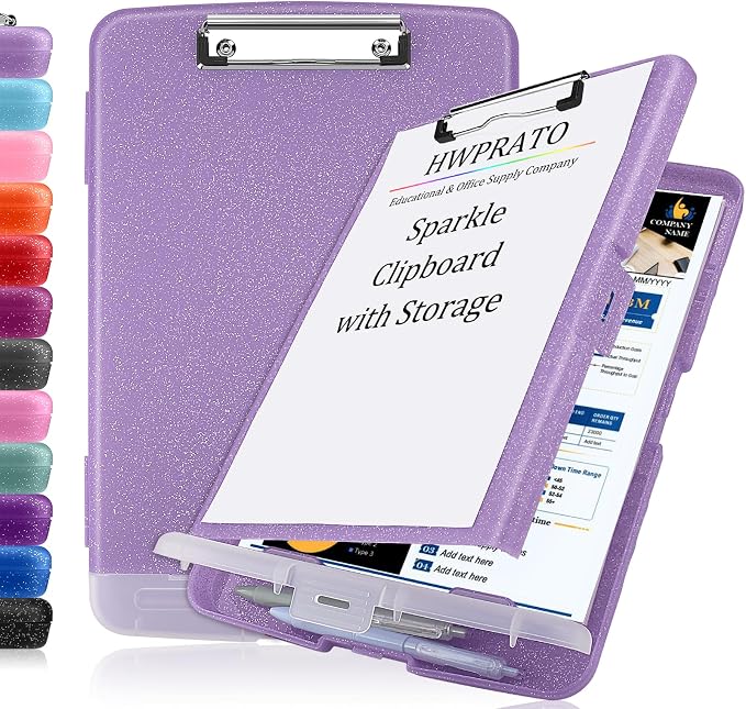 HWPRATO Glitter Clipboard with Storage, Clip Boards 8.5x11 with Pen Holder by Home