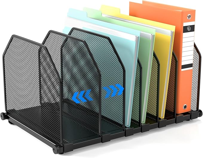 Adjustable File Organizer for Desk, 6 Sections Vertical File Folder Holders by ZONGALL