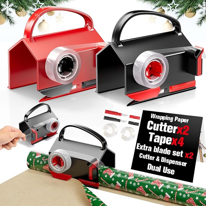 2 Pack Wrapping Paper Cutter & Tape Dispenser Dual Use, Gift Wrap Cutter Tool by CUZNYAX