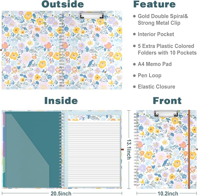 Hongri Clipboard Folio with Refillable Lined Notepad, 8.5 x 11 Folders with - Image 3