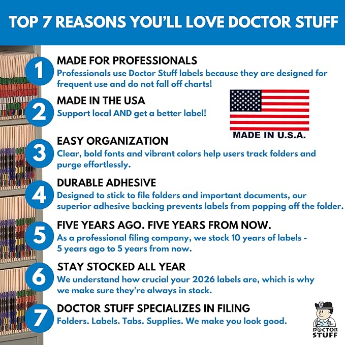 2026 Year Labels, Doctor Stuff 2026 Chart Stickers, Light Blue/White Color Coded - Image 7