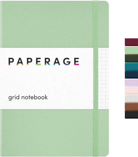 PAPERAGE Graph Paper Journal Notebook, (Sage Green), 160 Pages, Medium 5.6 in x 8 in - 100 GSM Thick Paper – Hardcover Grid Notebook for Work or School-DeskLoop Office