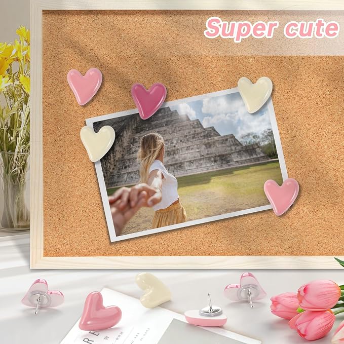 36 Pieces Pink and White Cute Heart Push Pins, Decorative Thumb Tacks, Cute - Image 3