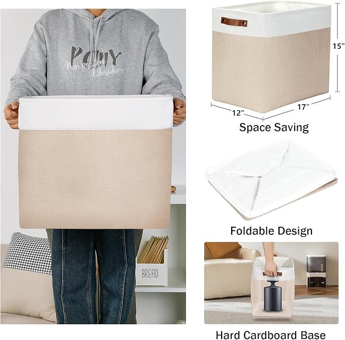 DULLEMELO Large Storage Baskets for Organizing, Canvas Storage Bins Big Baskets With Handles for Shelf Clothes Empty Gift Basket (White&Khaki)-DeskLoop Office
