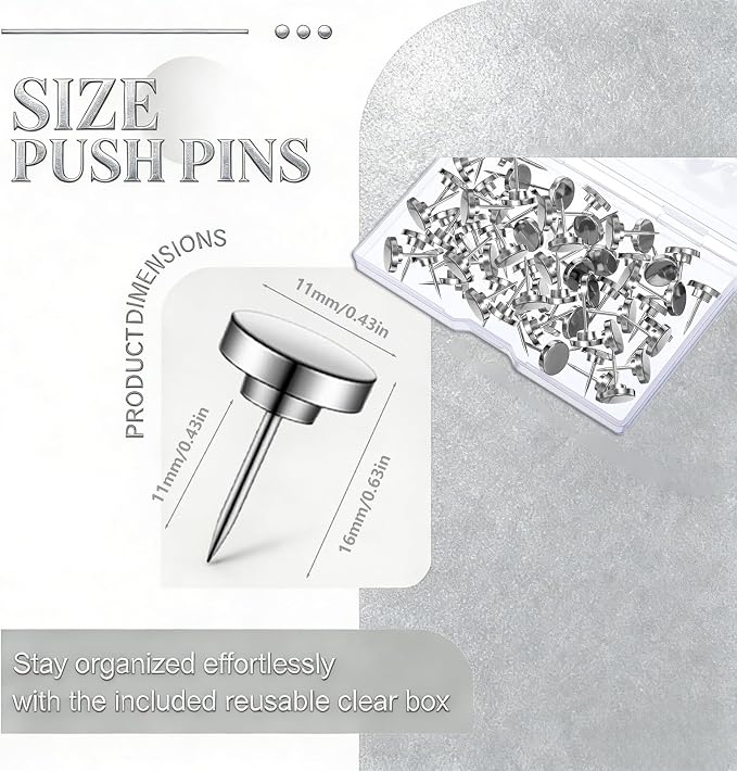 Silver Heavy Duty Thumb Tacks, Push Pins - Image 2