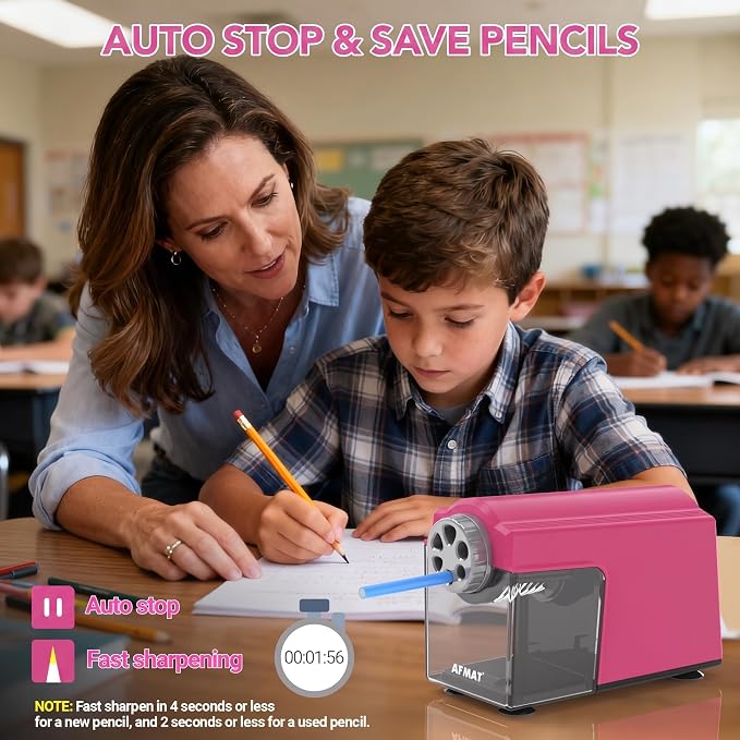AFMAT Electric Pencil Sharpener Heavy Duty, 6 Holes, Cordless & Rechargeable - Image 2