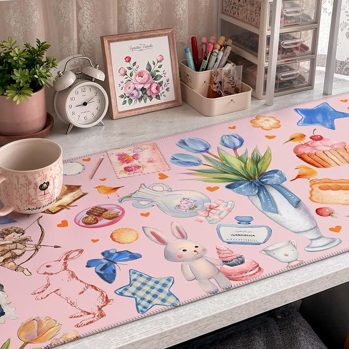 iCasso Pink Desk Mat, Cute Aesthetic Large Mouse Pad, Waterproof Keyboard Pad - Image 5