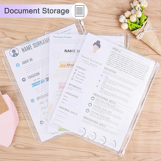 Antner 8 Pack Clear Letter Size Binder Pockets 3 Ring Binder Zipper Pouch - Image 5