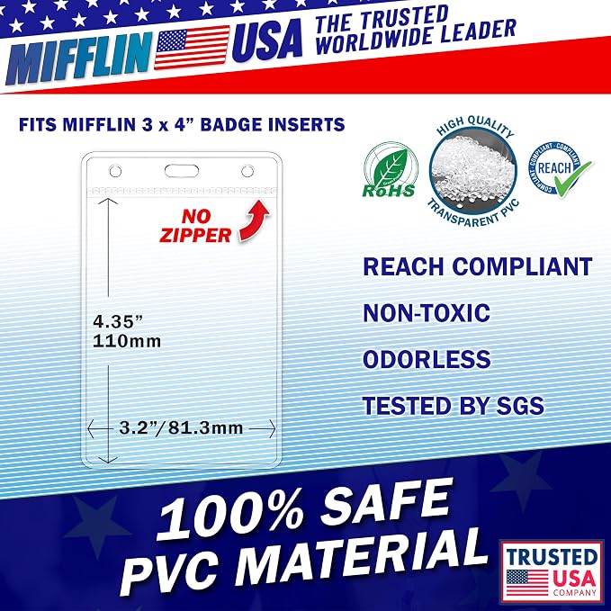 Mifflin-USA Plastic Vertical Card Holder Quick Load No Zipper Name ID Badge - Image 3