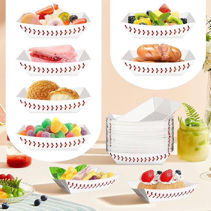 100 Pack 1/2Lb Paper Food Boat Trays, Baseball Birthday Decorations Baseball - Image 7