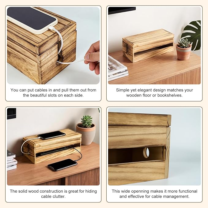 Changsuo Cable Management Box Wooden Cord Organizer Box - Image 4