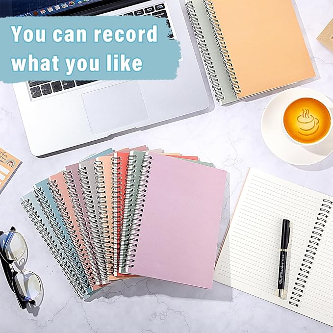 Fuutreo 12 Pcs Spiral Notebook for Work A5 8.3 x 5.7 Inch College Ruled Spiral Journal Notebook Kraft Cover Ruled Paper, 12 Color, 60 Sheets, 120 Pages for Office School(Vintage Color)-DeskLoop Office