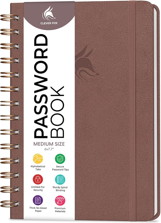 Clever Fox Password Book Spiral – Internet Address & Password Organizer by CleverFox