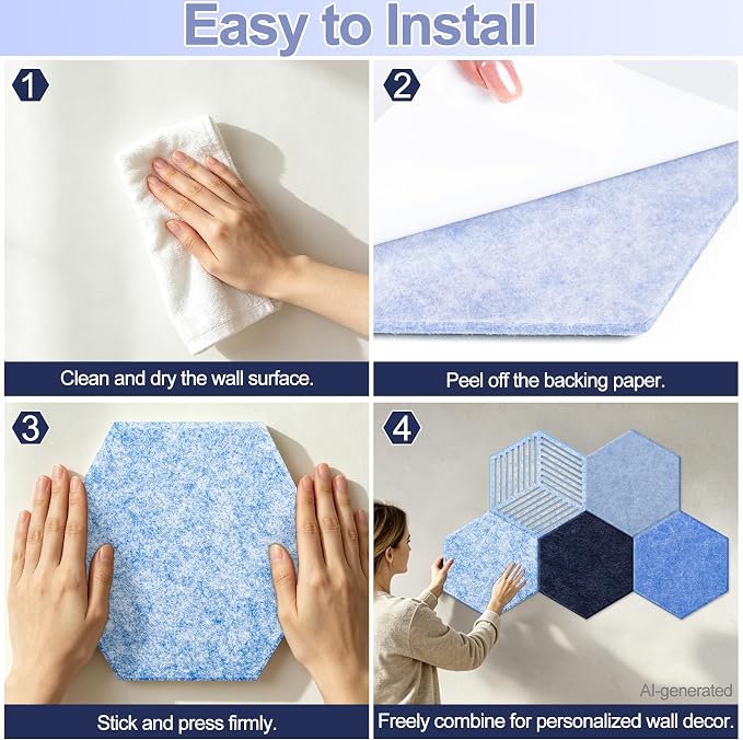 10PCS Hexagon Cork Board Tiles, Self-Adhesive Felt Bulletin - Image 5