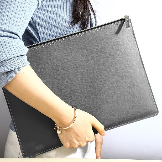 PU Leather A4 File Folder Zipper Document Holder Envelope Folder Case - Image 3