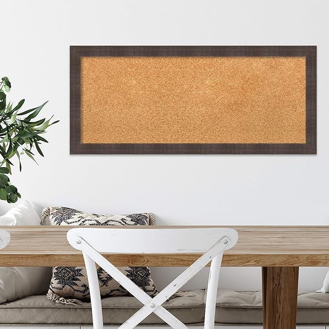 Amanti Art Natural Cork Board for Wall, 14x32 Vision Board with Brown Wood Frame, Medium Corkboard Office Decor for Home Organization, Rustic Farmhouse Corkboard Pinboard to display items for home-DeskLoop Office