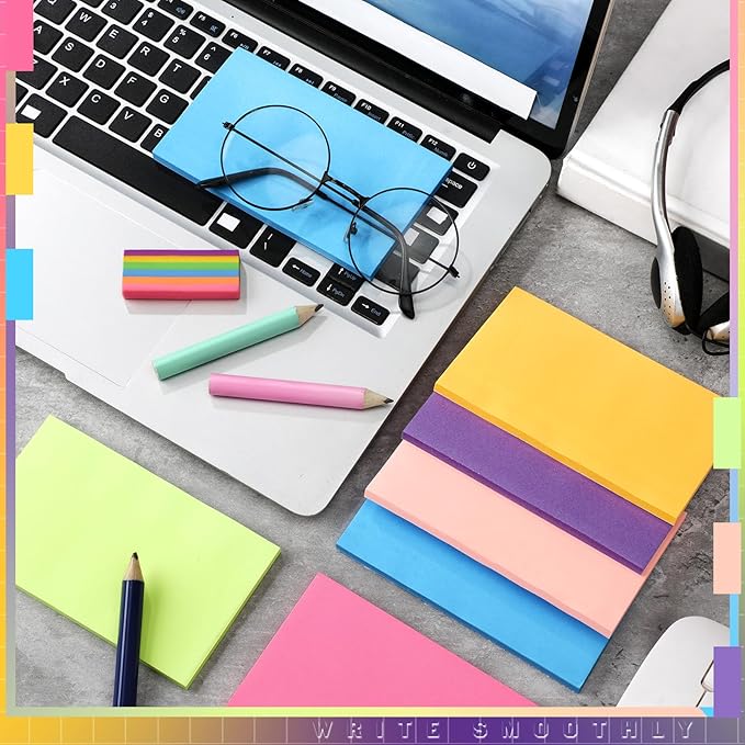 Kajaia 24 Pads Full Adhesive Sticky Notes Colorful Sticky Notes Adhesive Memo Self Stick Pads Easy to Post for Office Home School Meetings Supplies 6 Pastel Colors 80 Sheets/pad(3x5 Inches)-DeskLoop Office