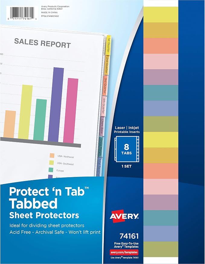 Avery Clear Protect 'n Tab Tabbed Sheet Protector Dividers, 8-Tab Set, Top Load by Avery
