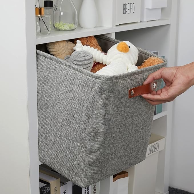 DULLEMELO Cube Storage Boxes,13 inch Fabric Baskets Closet Storage Bins for Home Organization and Storage,Stackale Gift Baskets Empty for Nursery Clothes Toys Kids Storage(Grey)-DeskLoop Office