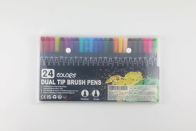Dual Brush Marker Pens, 24 Colors Art Markers with Fine and Brush Tip Coloring Markers for Adults, Marker for Journaling Calligraphy Drawing Sketching Doodling Illustrating-DeskLoop Office
