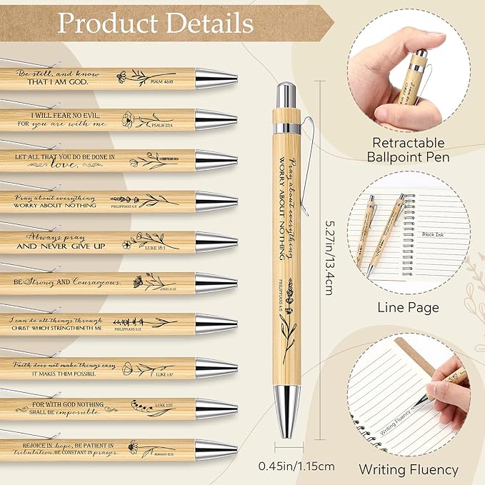 100 Pcs Bible Verse Spiral Notebook with Bamboo Christian Ballpoint Pens Aesthetic Religious Notepads Inspirational Journals Easter Christian Gifts for Women Men Office (Classic Style)