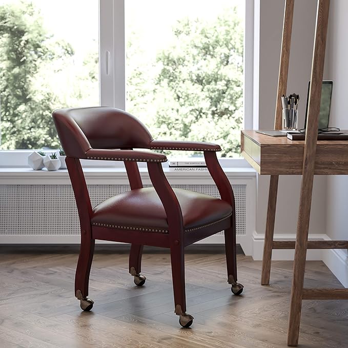 EMMA + OLIVER Oxblood Vinyl Luxurious Conference Chair with Casters-DeskLoop Office