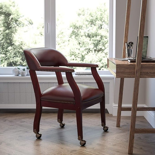 EMMA + OLIVER Oxblood Vinyl Luxurious Conference Chair with Casters-DeskLoop Office
