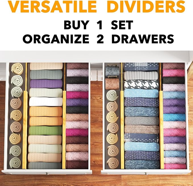 SpaceAid Bamboo 4 Pack Dresser Drawer Dividers, 4.65“ High Adjustable 17“-22” - Image 5