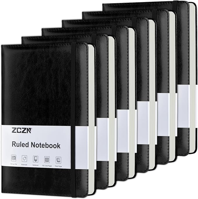 ZCZN Lined Journal Notebooks for Work, 5.5x8.3 in, 192 Pages, Hardcover Leather A5 Journals for Writing, Diary & Travel, College Ruled Journaling Notebooks for School, Office, Home (Black*6)-DeskLoop Office