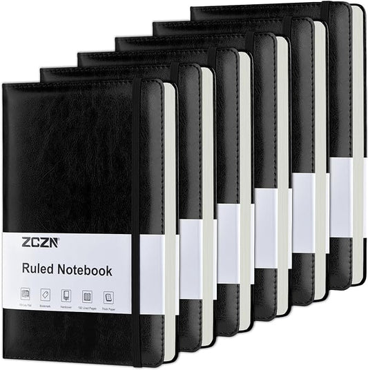 ZCZN Lined Journal Notebooks for Work, 5.5x8.3 in, 192 Pages, Hardcover Leather A5 Journals for Writing, Diary & Travel, College Ruled Journaling Notebooks for School, Office, Home (Black*6)-DeskLoop Office